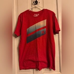 Hurley Red Short-Sleeve Tee with Blue Gradient Graphic
